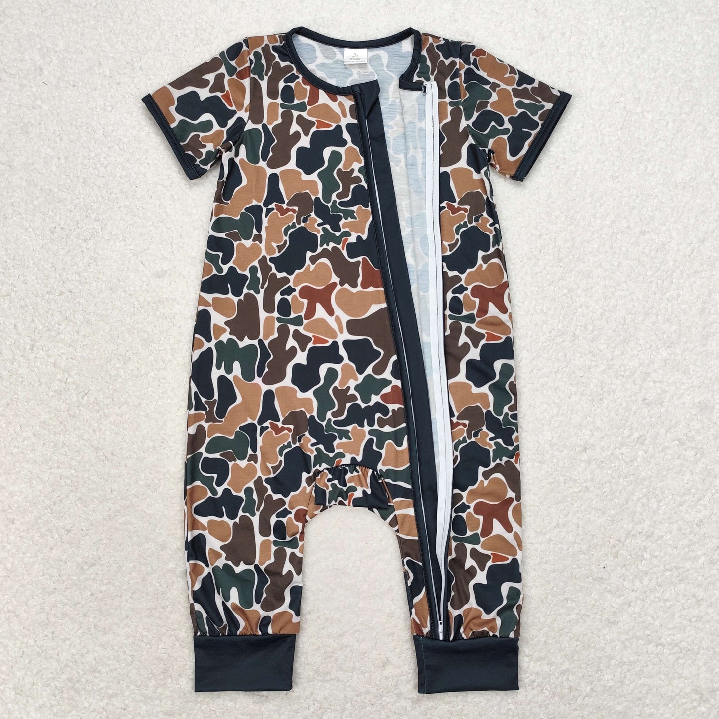 SR1899 Bamboo green camouflage beige zip-up short-sleeved onesie