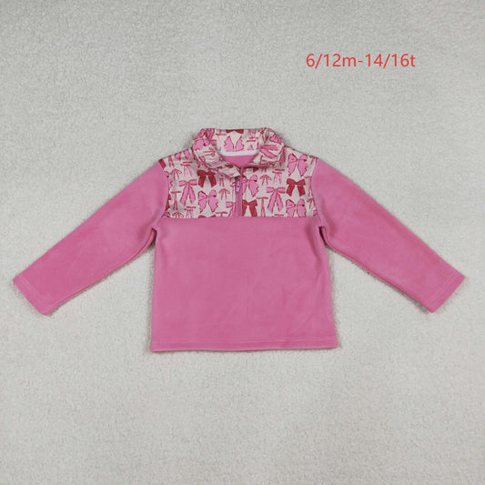 GT1149 Baby Girls Pink Bows Plaid Half Zipper Pullover Top C9.22