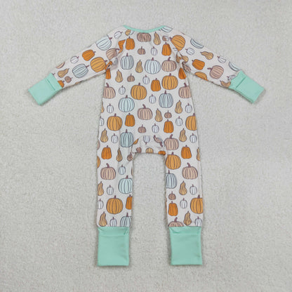 LR2565 Baby Boys Colorful Pumpkins Plaid Fall Zipper Footie Romper C8.29