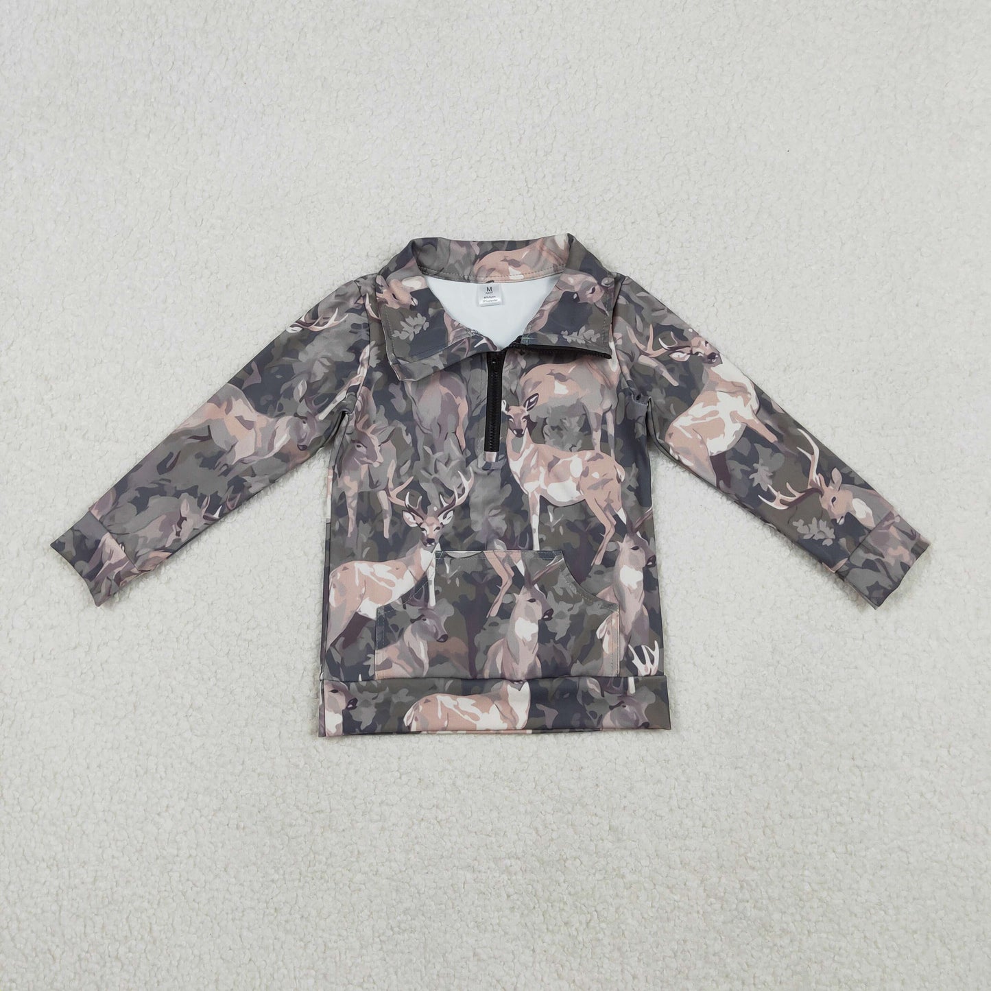 GT1180 Baby Girls Olive Deer Camo Pockets Zipper Yoga Pullovers Top C10.31