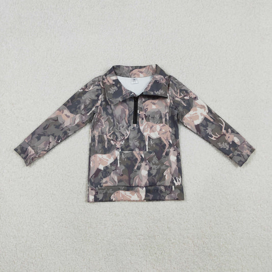 GT1180 Baby Girls Olive Deer Camo Pockets Zipper Yoga Pullovers Top C10.31