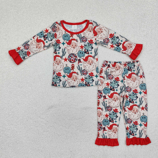 GLP1780 Baby Girls Christmas Western Santa Cactus Shirt Bamboo Pajamas Clothes Set