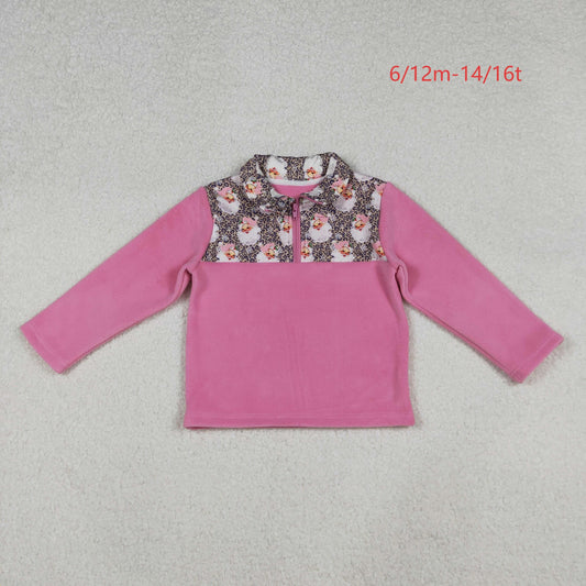 GT1151 Baby Girls Santa Leopard Christmas Half Zipper Pullover Top C9.22