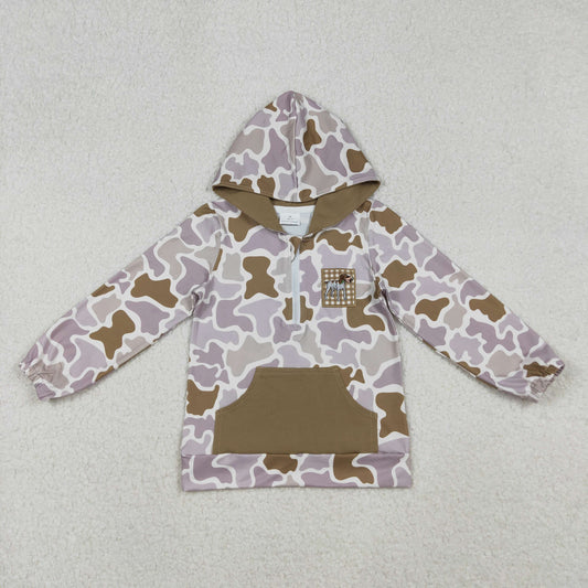BT1302 Baby Boys Lavender Camo Long Sleeves Dog Duck Pocket Zipper Western Hoodies C10.8