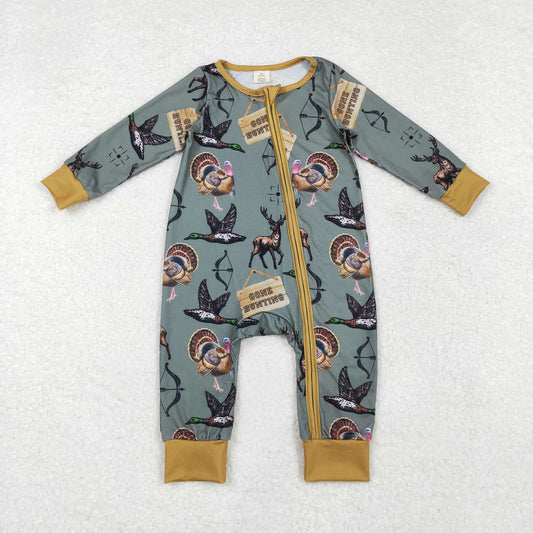 LR1680 Baby Infant Boys Hunting Deers Ducks Bamboo Zip Romper