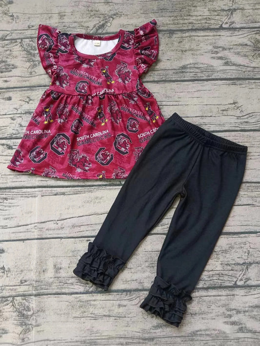 Baby Girls Red Bird Teams Top Ruffle Icing Legging Clothes Sets Preorder(moq 3)