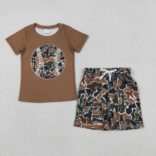 BT1429+SS0732 Baby Boys Dark Brown Camo Baseball Top Shorts Team Clothes Set C12.3