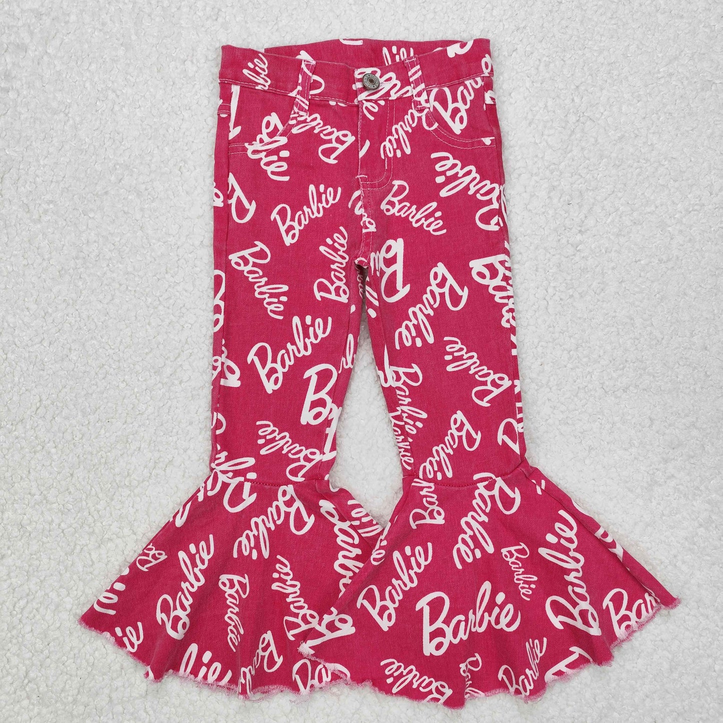 P0295 Baby Girls Pink Doll Words Denim Bell Pants