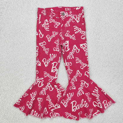 P0295 Baby Girls Pink Doll Words Denim Bell Pants