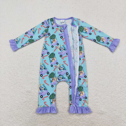 LR1419 Bamboo Cartoon dog Christmas Tree car crutch Purple lace blue zipper long-sleeved onesie