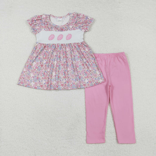 GSPO1714 Baby Kids Girls Football Pink Tunic Legging Clothes Set