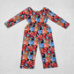 LR1836 Baby Girls Orange Navy Flowers Long Sleeve Fall Jumpsuit