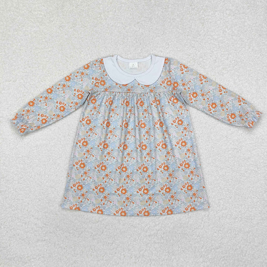 GLD0885 Baby Girls Orange Flowers Collar Knee Length Dress