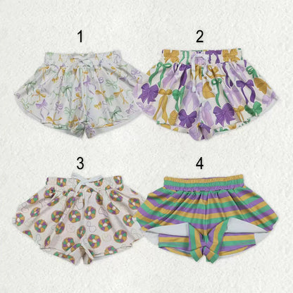 Sibling Baby Girls Mardigras Bows Donuts Stripe Yoga Active Ruffle Shorts Bottom C12.6