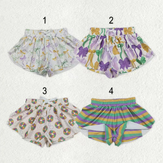 Sibling Baby Girls Mardigras Bows Donuts Stripe Yoga Active Ruffle Shorts Bottom C12.6