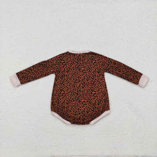 LR1723 Baby Infant Girls Halloween Pumpkins Season Leopard Long Sleeve Romper