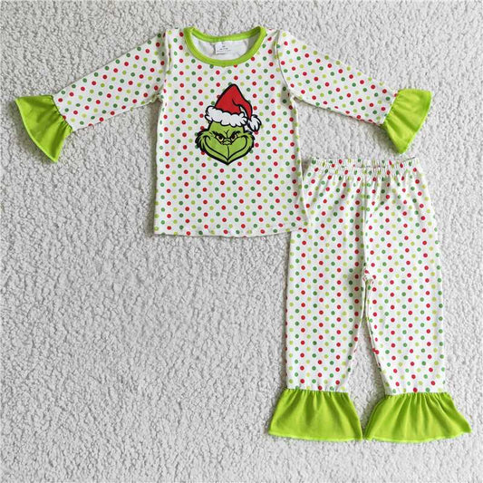 Baby Girls Boys Sibling Dots Green Christmas Pajamas Sets Dresses Clothes