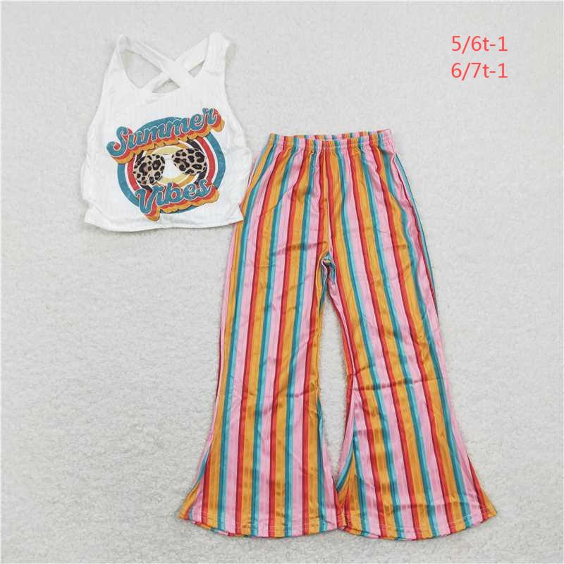 Summer lace-up top Vertical striped pants G4-15-4.'*