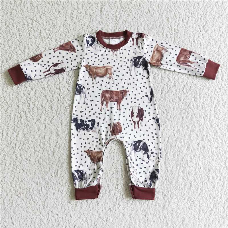 Sibling Baby Girls Boys Long Sleeve Western Cow Rompers