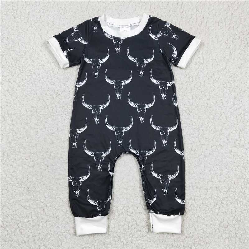 Sibling Baby Girls Boys Western Cow Short Sleeve Rompers