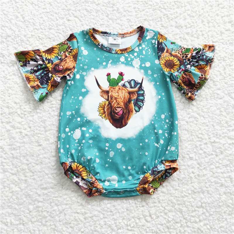 SR0126 Baby Girls Highland Cow Summer Romper