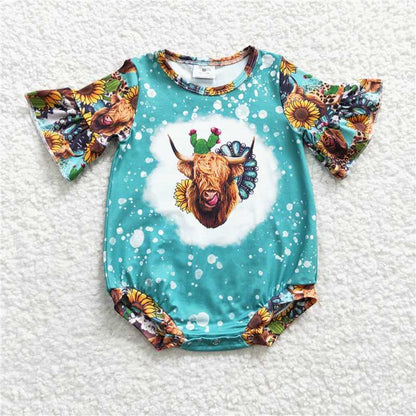 SR0126 Baby Girls Highland Cow Summer Romper