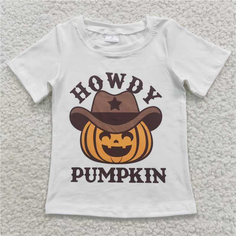 BT0249 howdy pumpkin white short-sleeved top