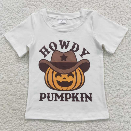 BT0249 howdy pumpkin white short-sleeved top