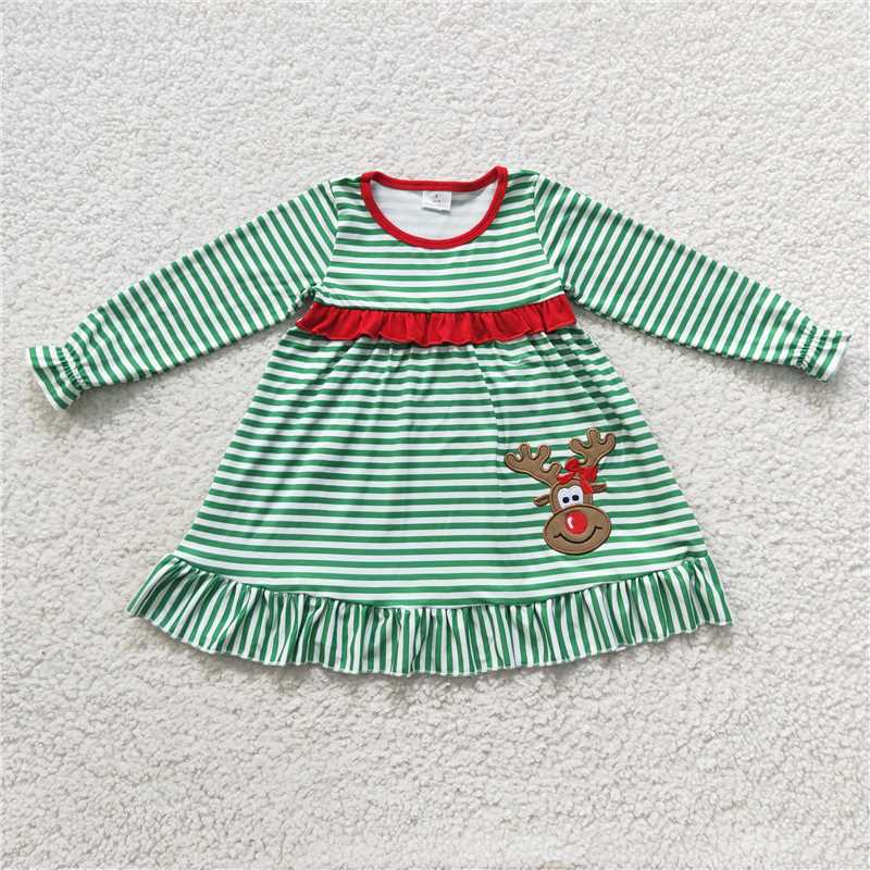 Family Sibling Mama Kids Christmas Embroidery Deer Stripe Clothes Sets Rompers Dresses C11.27