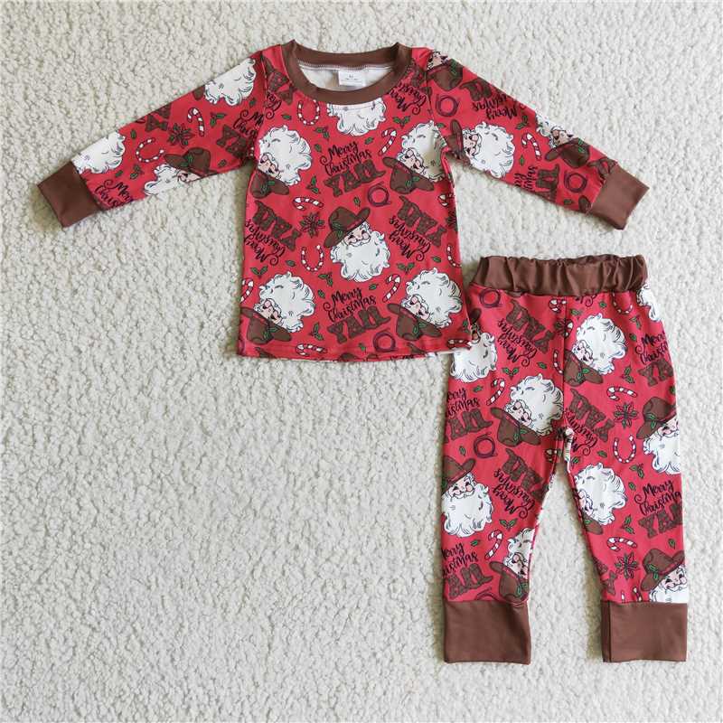 BLP0119 Baby kids Christmas western santa pajamas pants set