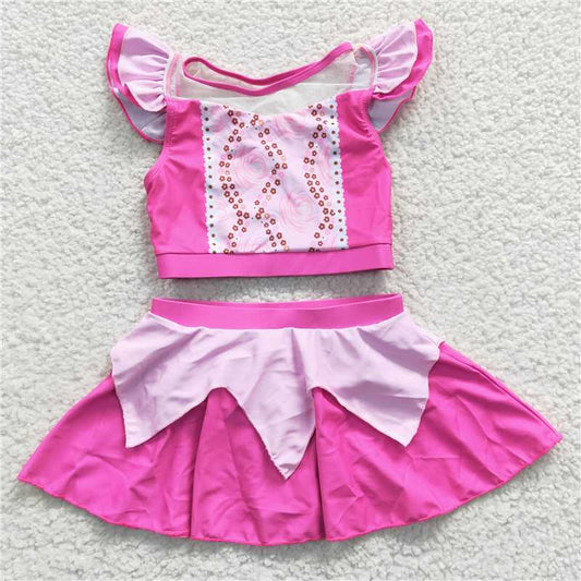 RTS S0159 Baby Girls Pink Princess Two-Piece Swimsuit Set Cute And Flattering for Little Swimmers