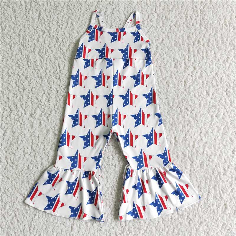 RTS SR0057 Baby Girls 4th of July Jumpsuits Independence Day Outfit Red White And Blue Romper for Little Girls