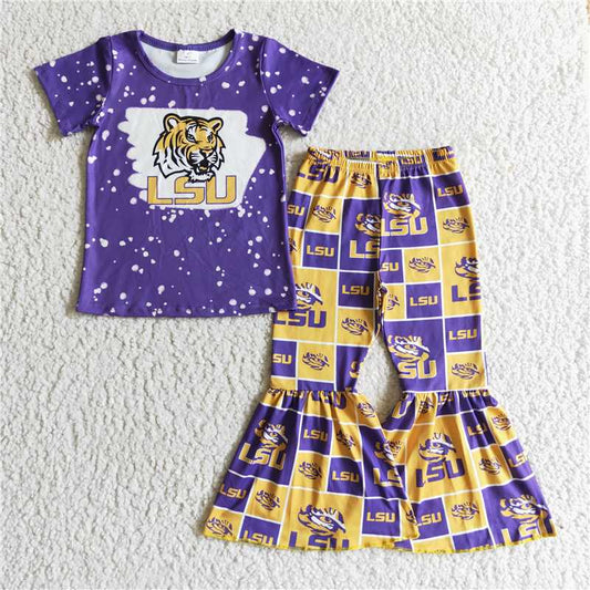 GSPO0210 Baby girls purple football bell pants clothes set