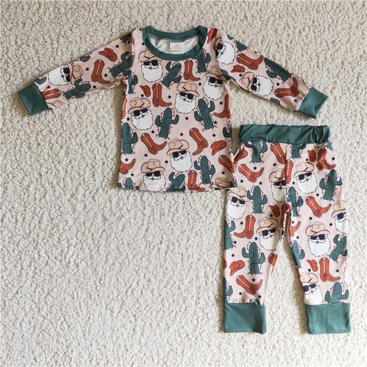 BLP0115 baby Boys christmas West Santa Cactus pajamas set