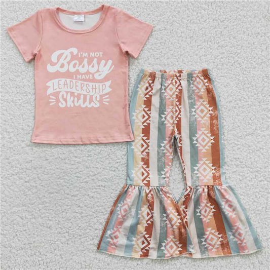 GSPO0562 Baby Girls Bossy Leadership Bell Bottom Pants set