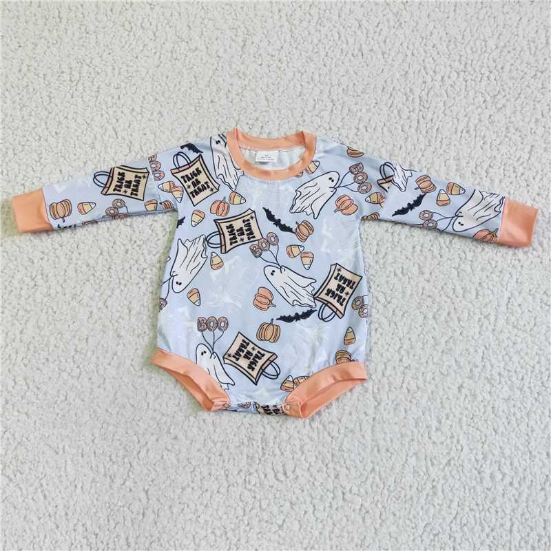 LR0027 Baby girls Halloween trick or treat long sleeve romper