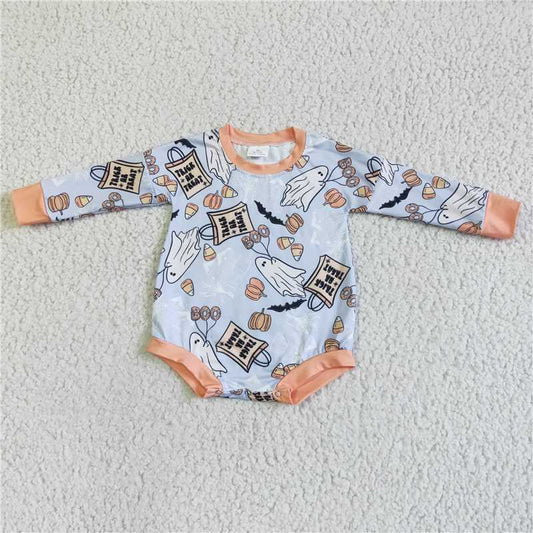 LR0027 Baby girls Halloween trick or treat long sleeve romper