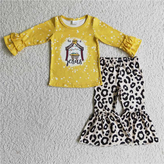 GLP0274 Baby Girls Christmas nativity leopard bell pants set