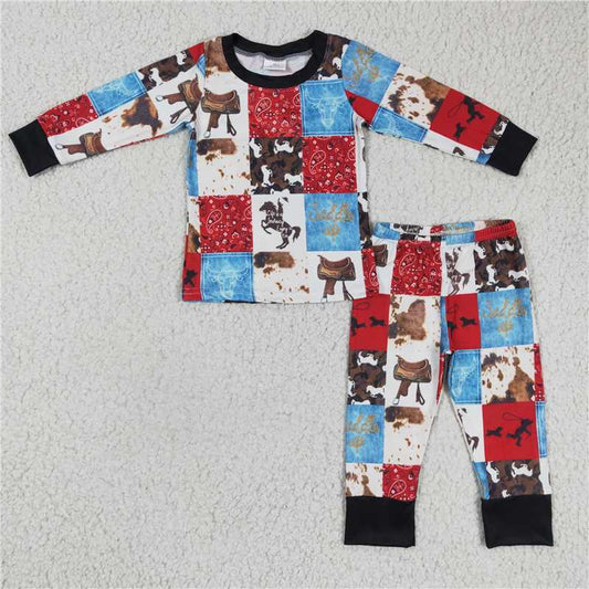 BLP0136 Baby Boys Western Horse Pajamas clothes set