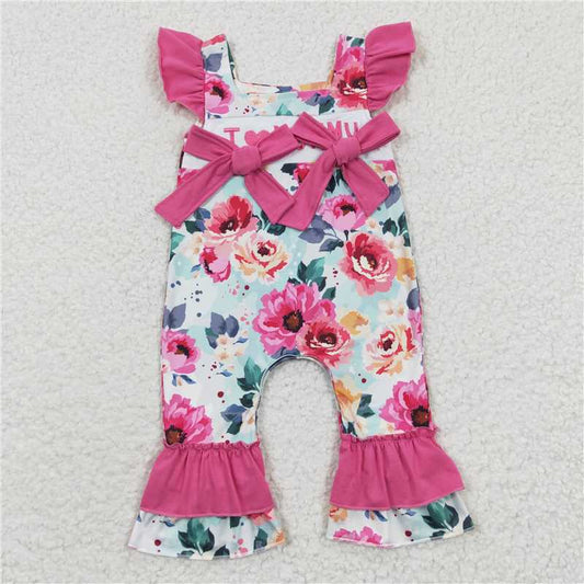 Sibling Baby Girls I Love Mom Pink Floral Rompers Dresses