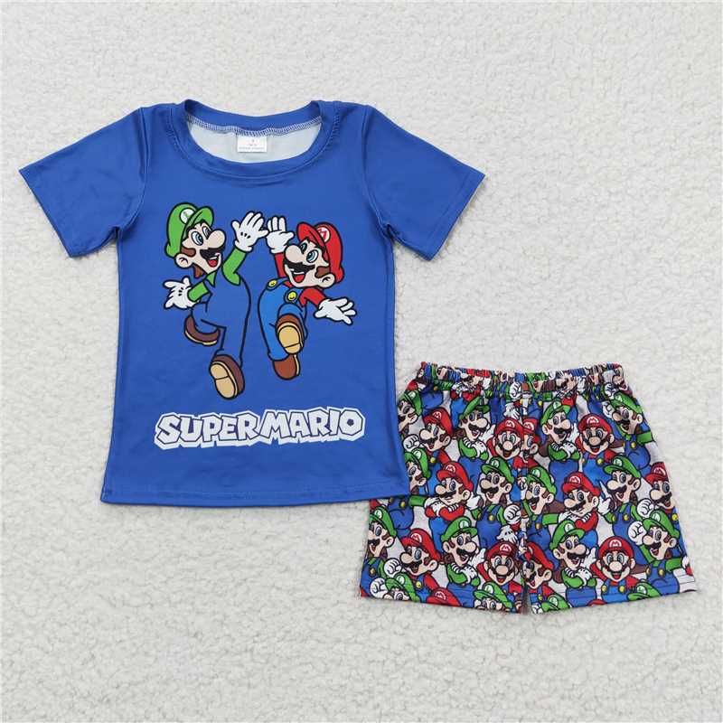 RTS BSSO0258 Baby Boys Summer Sets Baby Boys Twins Blue Shirt Clothes Sets