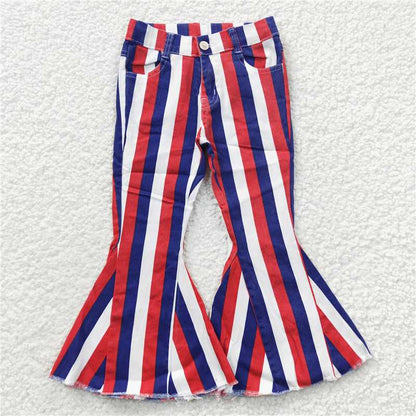 Sibling Baby Girls 4th Of July Stripe Denim Jeans Shorts 4.19