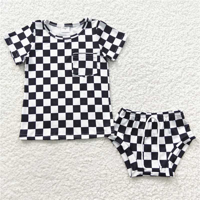 Baby Girls Boys Sibling Checkered Summer Bummie Sets