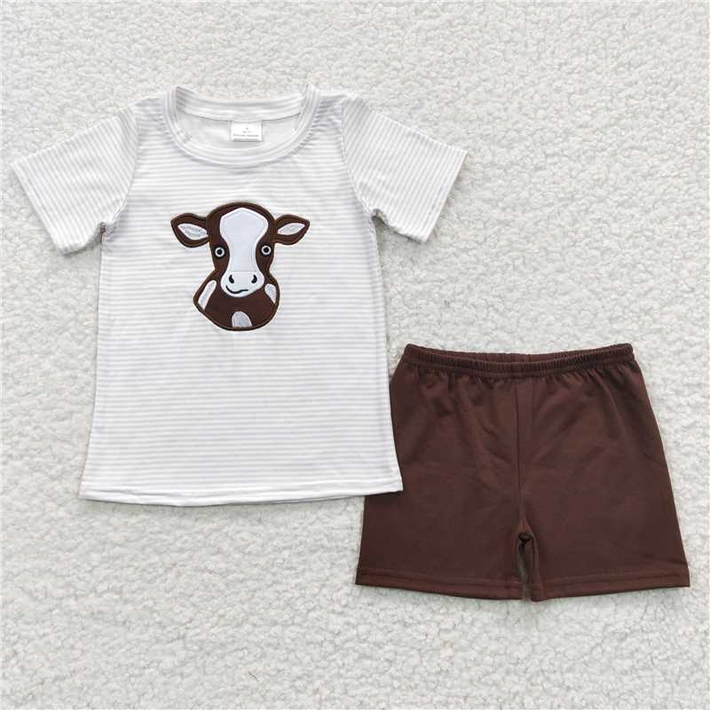 RTS BSSO0218 Baby Boys Summer Sets Baby Boys Western Cow Shorts Sets