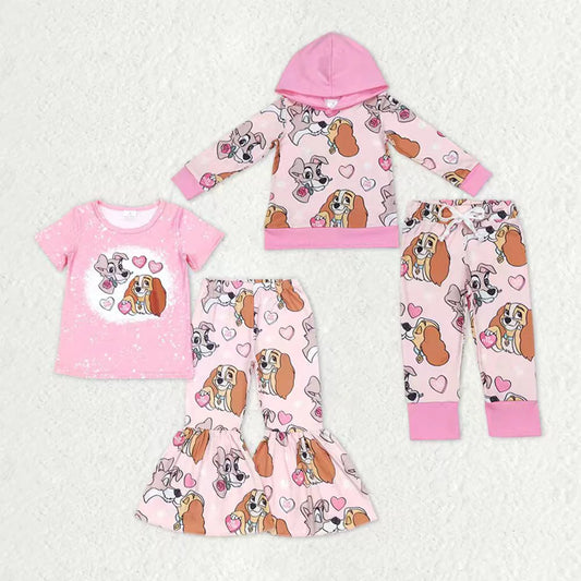 Sibling Baby Girls Pink Dogs Valentines Hooded Tee Top Pants Clothes Sets C11.18