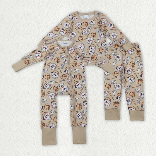 Sibling Baby Boys Smile Baseballs Top Pant Team Pajamas Sets Zipper Footie Rompers C11.14