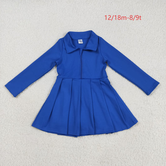 GLD1144 Baby Girls Hot Blue Long Sleeves Zipper Knee Length Dress 7.21