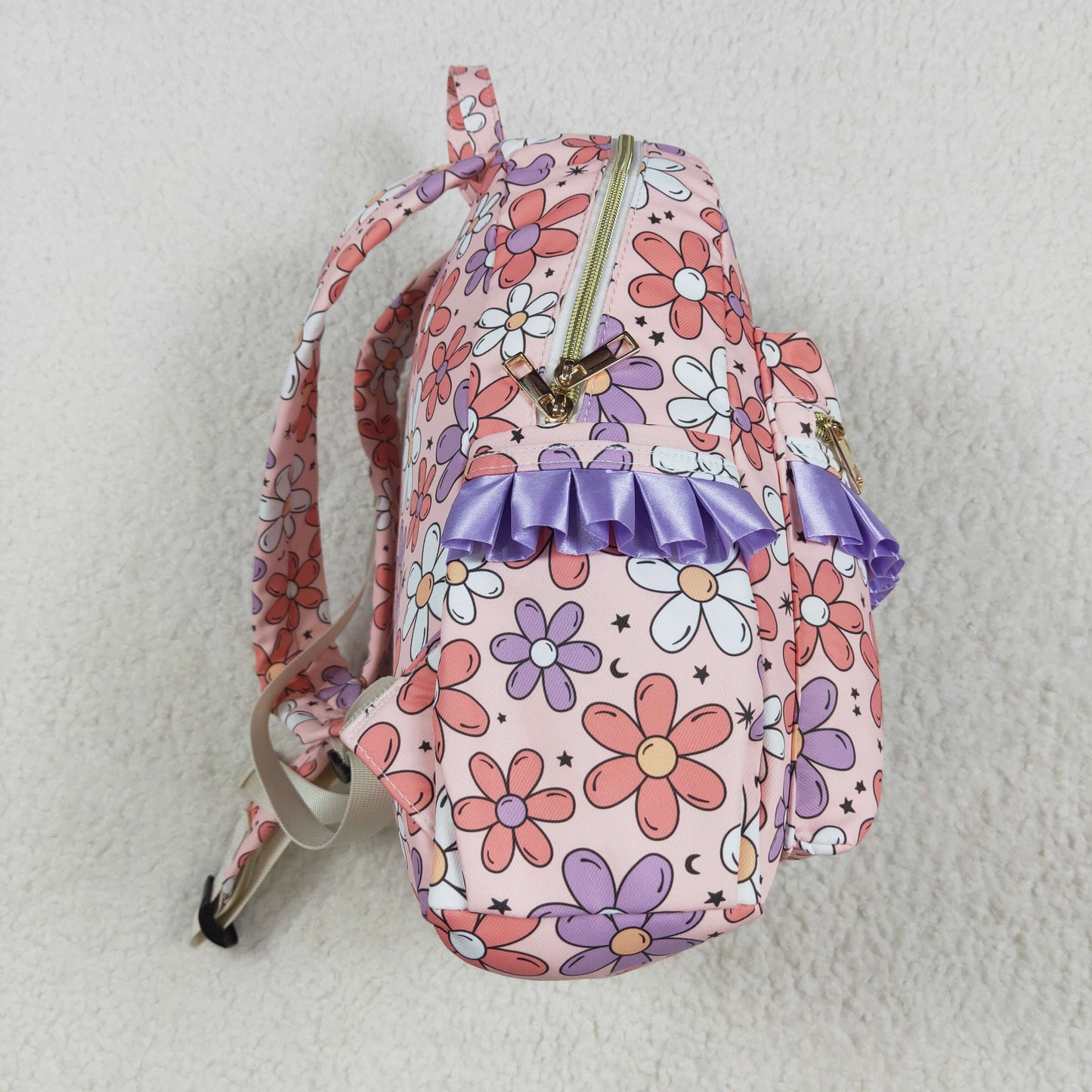 BA0240 Baby Kids Girls Pink Flowers Backpack Zip Back Bag 4.26