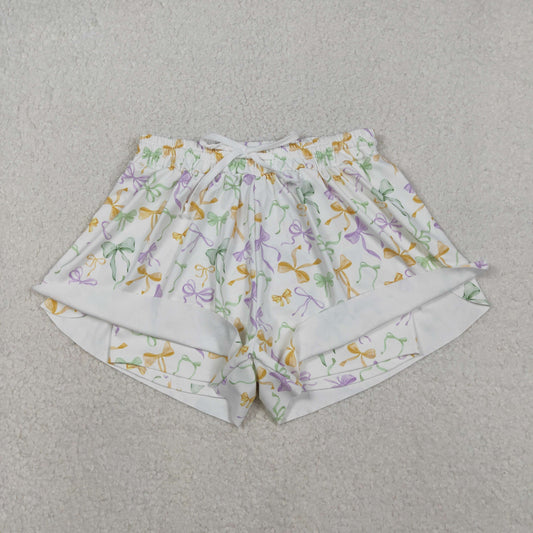 SS0679 Adult Women Mardigras Bows Ruffle Yoga Shorts Bottoms C11.7