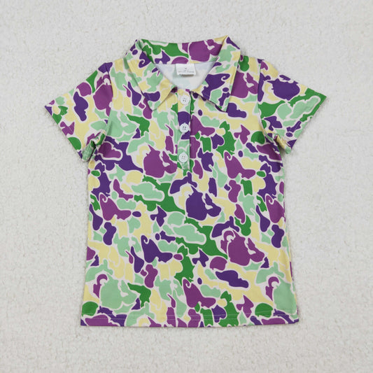BT1345 Baby Boys Purple Green Yellow Camo Button Western Polo Shirts Top C9.24